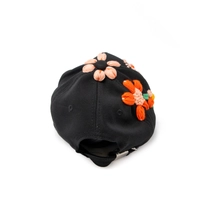 Hand-Embroidered Black Baseball Cap - Colorful Flowers