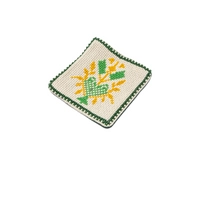 Fabric Coaster with Colorful Hand Embroidery - Green and Orange