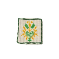 Fabric Coaster with Colorful Hand Embroidery - Green and Orange