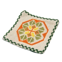 Fabric Coaster with Colorful Hand Embroidery - Green and Orange