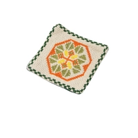 Fabric Coaster with Colorful Hand Embroidery - Green and Orange