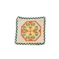 Fabric Coaster with Colorful Hand Embroidery - Green and Orange