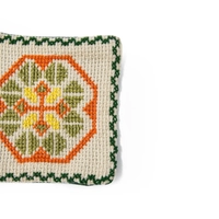 Fabric Coaster with Colorful Hand Embroidery - Green and Orange