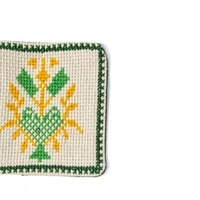 Fabric Coaster with Colorful Hand Embroidery - Green and Orange