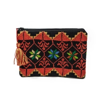 Black Fabric Pouch with Colorful Hand Embroidery