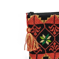 Black Fabric Pouch with Colorful Hand Embroidery