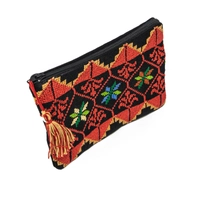 Black Fabric Pouch with Colorful Hand Embroidery