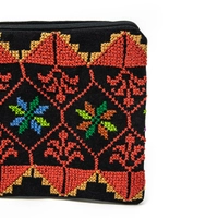 Black Fabric Pouch with Colorful Hand Embroidery