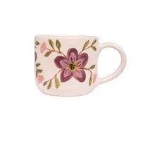 Handmade Clay Mug with Floral Paintings - Pink