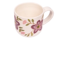 Handmade Clay Mug with Floral Paintings - Pink