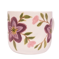 Handmade Clay Mug with Floral Paintings - Pink