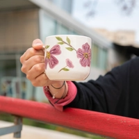 Handmade Clay Mug with Floral Paintings - Pink