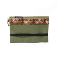 Unisex Wallet and Passport Cover with Hand Embroideries - Olive Green