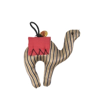 Decorative Stuffed Camel Made of Yellow Fabric with Bedouin Motifs - Red Saddle