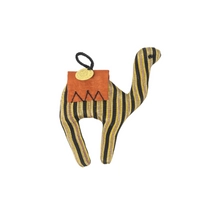 Decorative Stuffed Camel Made of Yellow Fabric with Bedouin Motifs - Red Saddle