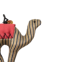 Decorative Stuffed Camel Made of Yellow Fabric with Bedouin Motifs - Red Saddle