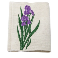 Handmade Passport Cover with Purple Iris Flower Embroidery