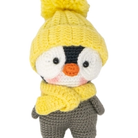 Handmade Amigurumi Crochet Penguin with Yellow Hat & Scarf