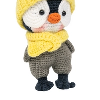 Handmade Amigurumi Crochet Penguin with Yellow Hat & Scarf