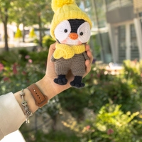 Handmade Amigurumi Crochet Penguin with Yellow Hat & Scarf