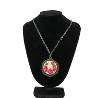 Handmade Fimo Clay Necklace with Fuschia Floral Design 