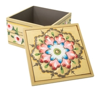 Luxurious Handcrafted Wooden Box with Floral Design to Keep Your Accessories - Beige