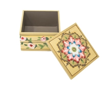 Luxurious Handcrafted Wooden Box with Floral Design to Keep Your Accessories - Beige