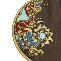 Luxurious Brown Wooden Side Table Decorated with Wonderful Graphics and Beautiful Colors