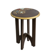Luxurious Brown Wooden Side Table Decorated with Wonderful Graphics and Beautiful Colors