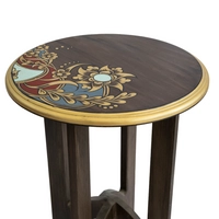 Luxurious Brown Wooden Side Table Decorated with Wonderful Graphics and Beautiful Colors