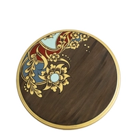 Luxurious Brown Wooden Side Table Decorated with Wonderful Graphics and Beautiful Colors
