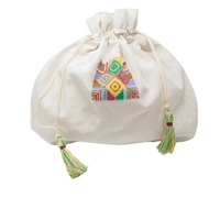 Handmade White Fabric Purse Adorned with Colorful Peasant Embroideries