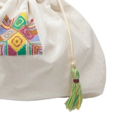 Handmade White Fabric Purse Adorned with Colorful Peasant Embroideries