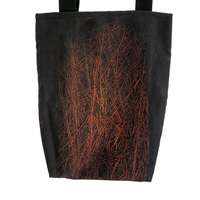 Handmade Black Tote Bag with Fire-Inspired Design