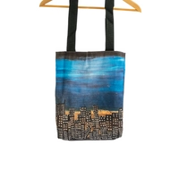 Handmade Tote Bag with Colorful Design in Water Colors - City View