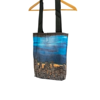 Handmade Tote Bag with Colorful Design in Water Colors - City View