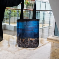 Handmade Tote Bag with Colorful Design in Water Colors - City View