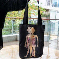 Handmade Black Tote Bag with Expressive Art Design