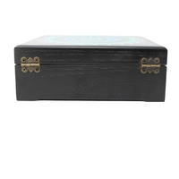 Black Wooden Box Adorned with Turquoise Mandala Drawings