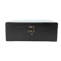 Black Wooden Box Adorned with Turquoise Mandala Drawings