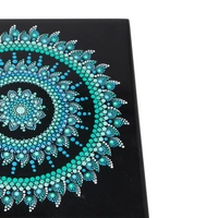 Black Wooden Box Adorned with Turquoise Mandala Drawings