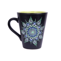 Black and Green Ceramic Mug Adorned with Mandala Art