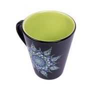 Black and Green Ceramic Mug Adorned with Mandala Art