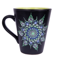 Black and Green Ceramic Mug Adorned with Mandala Art