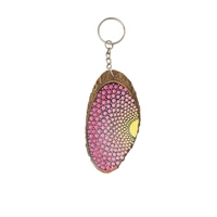 Wooden Keychain Adorned with Colorful Mandala Drawings - Green