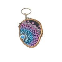 Wooden Keychain Adorned with Colorful Mandala Drawings - Green