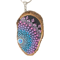 Wooden Keychain Adorned with Colorful Mandala Drawings - Green