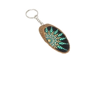 Wooden Keychain Adorned with Colorful Mandala Drawings - Green