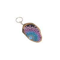 Wooden Keychain Adorned with Colorful Mandala Drawings - Green