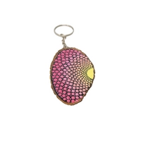 Wooden Keychain Adorned with Colorful Mandala Drawings - Green